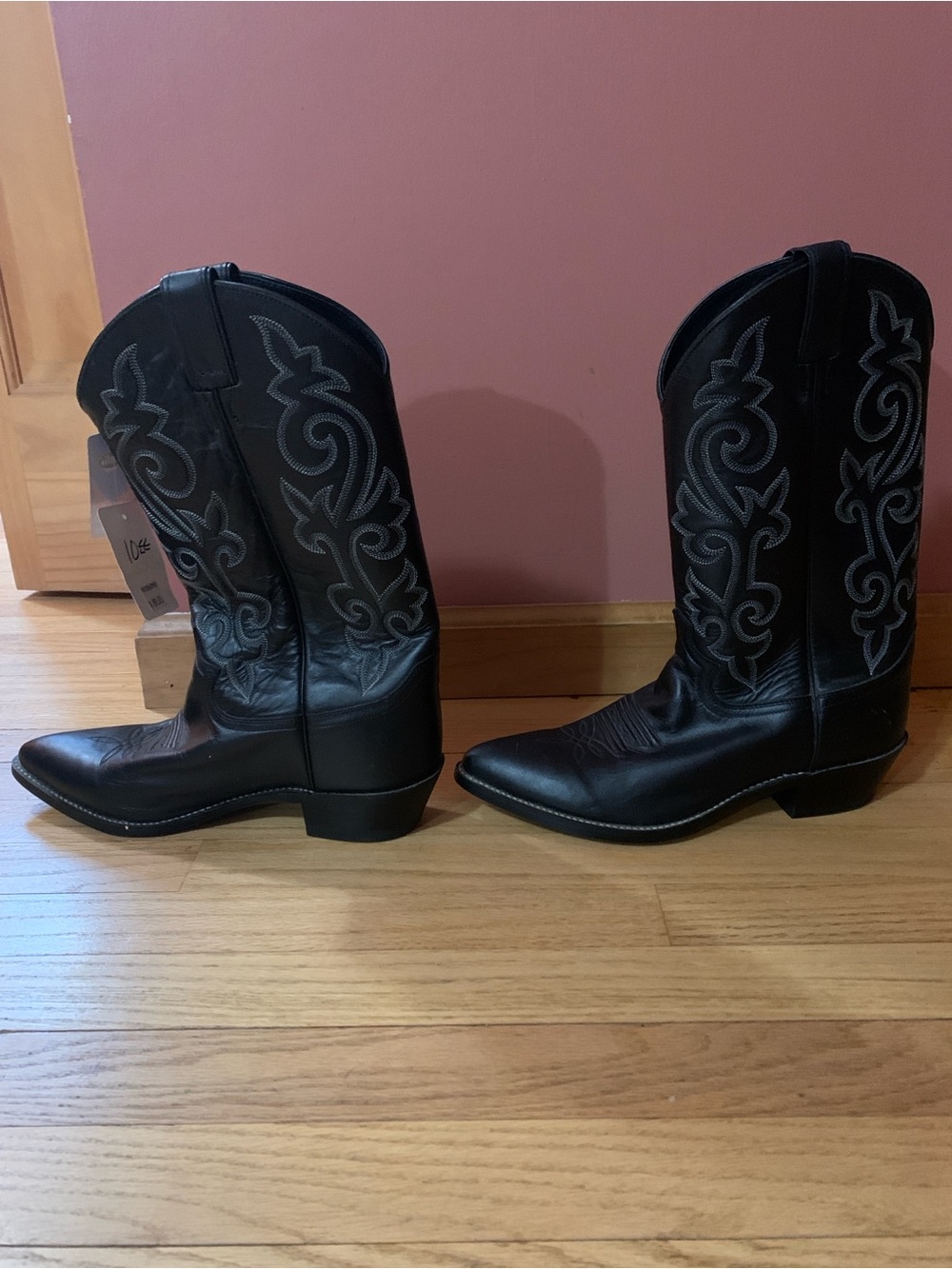NEW Men’sJustin Boots Black Western Cowboy Boots with Gray Stitching SZ 10EE